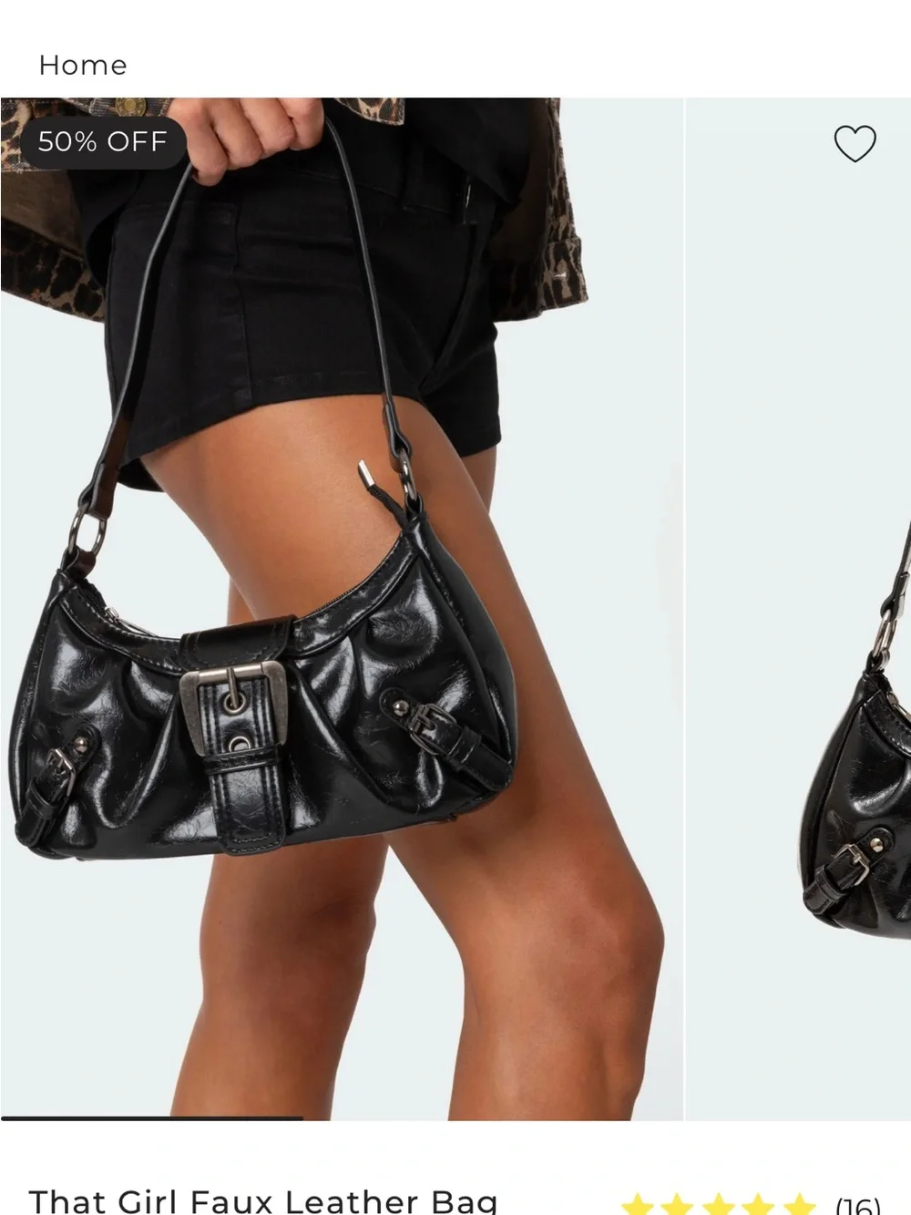 Edikted Black Patent Shoulder Bag with Silver Hardware